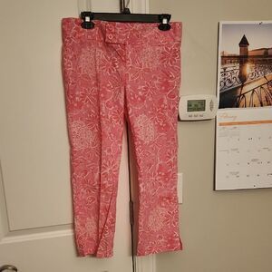 Lilly Pulitzer "Palm Beach Fit" Pink Tropical Print Cropped Pants Size 8